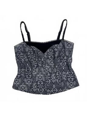 Vintage Arianne M WhimsyGoth Corset Style Bustier Jacquard Top Velvet Lace Trim